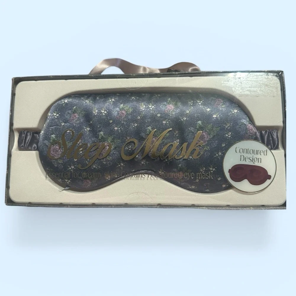 Navy Floral Print Contoured Eye Mask NIB Satin & Spandex